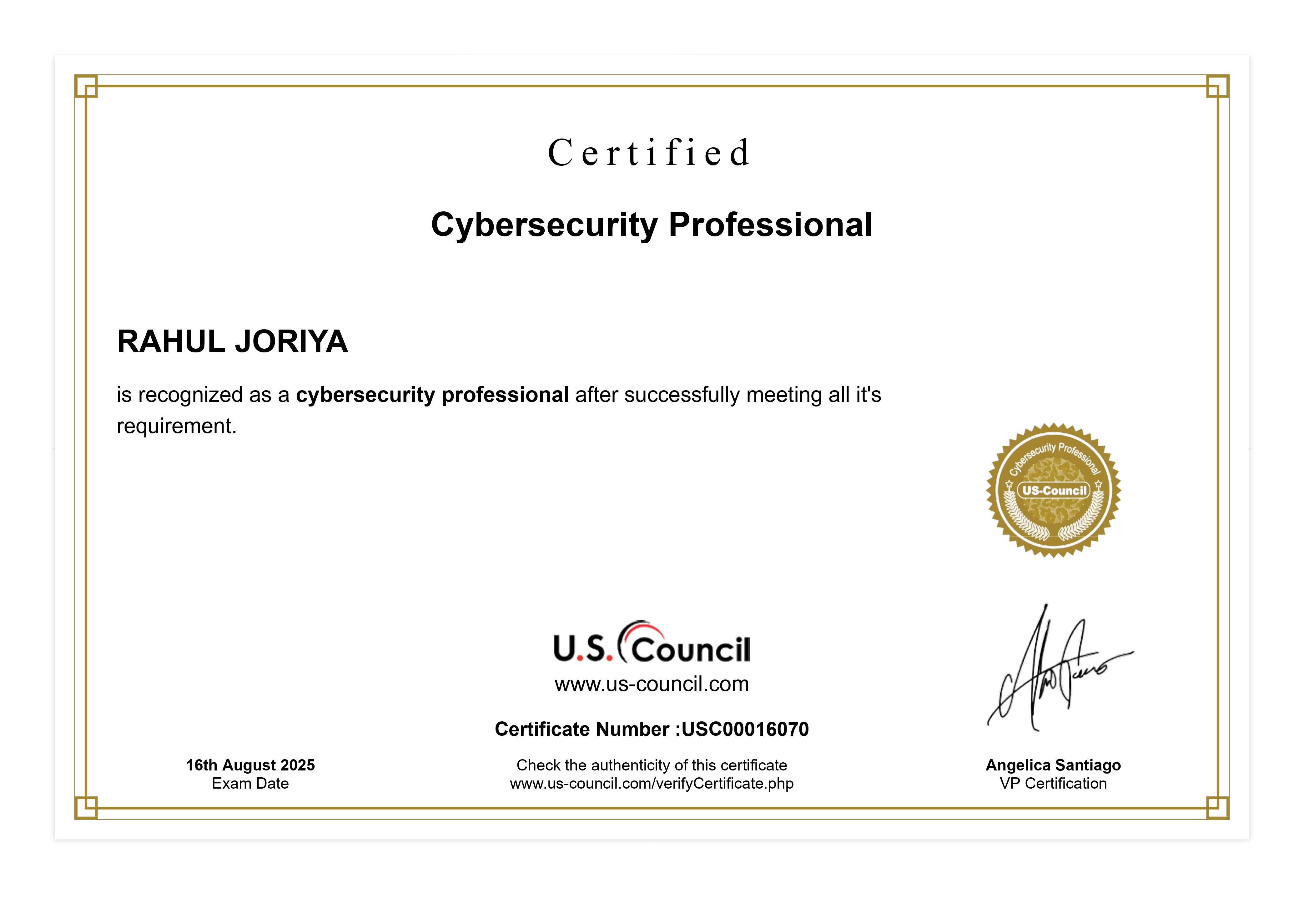 U.S. Council Certificate