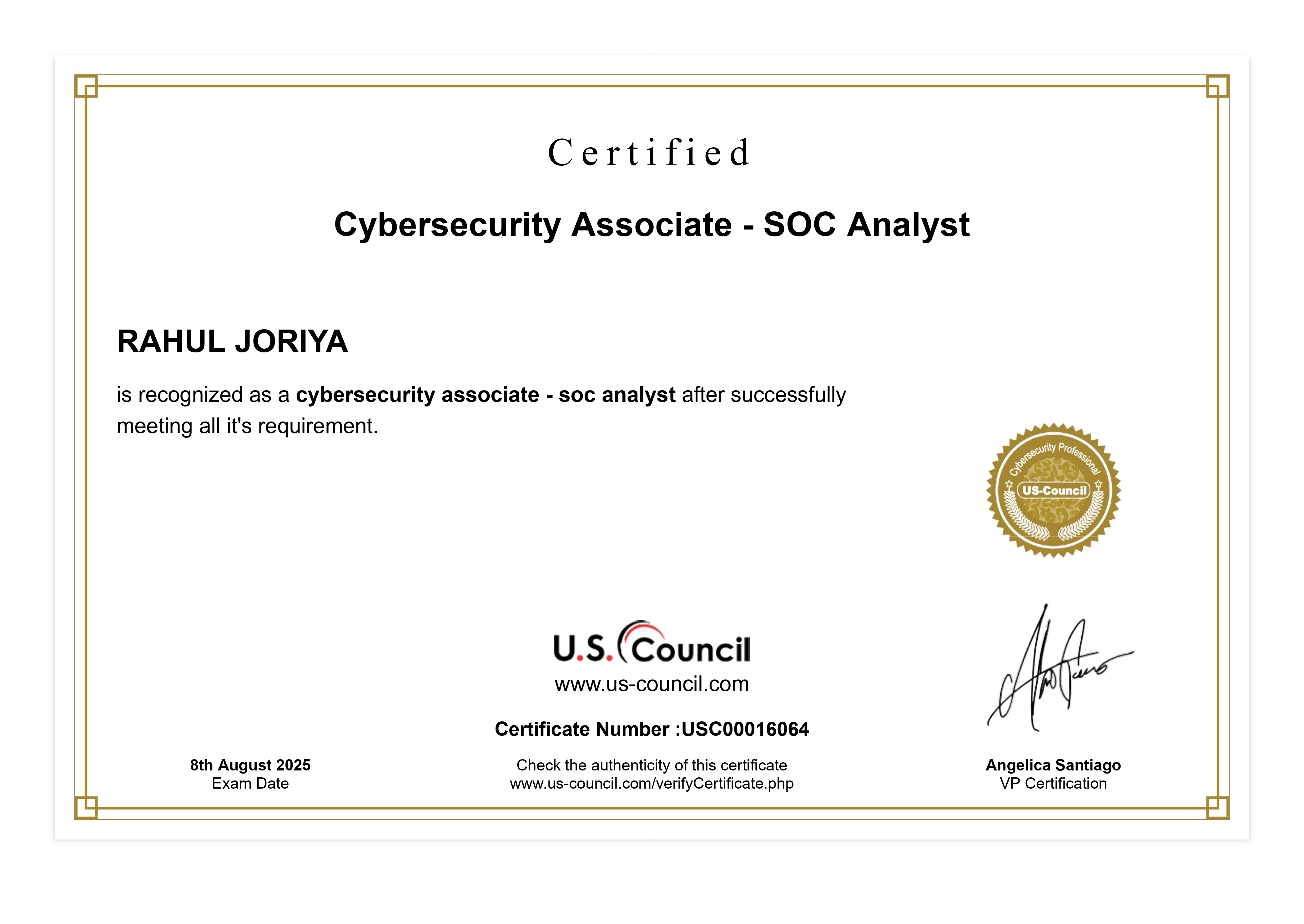 U.S. Council Certificate