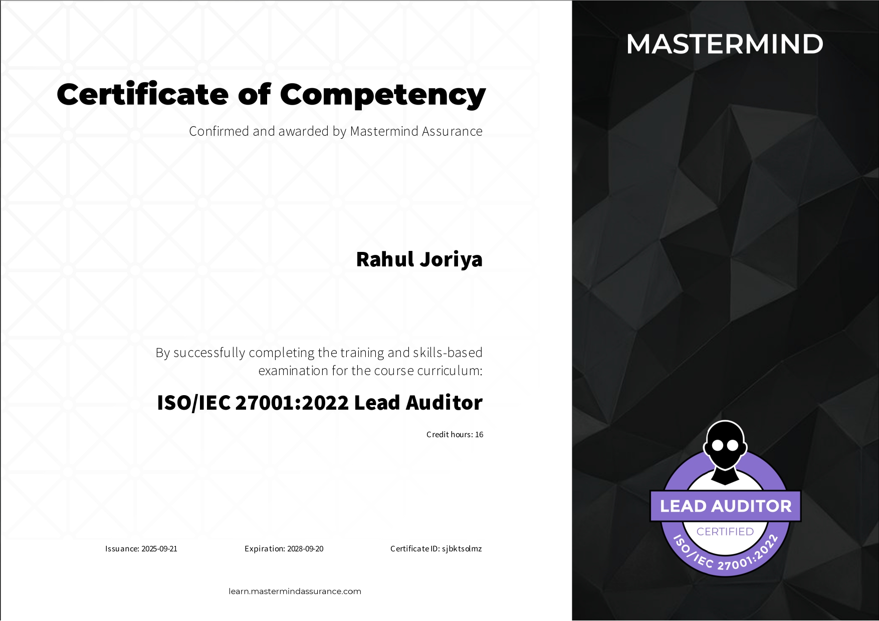 Mastermind Certificate